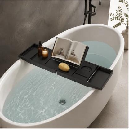 Plateau de baignoire avec porte verre support de lecture et rangement