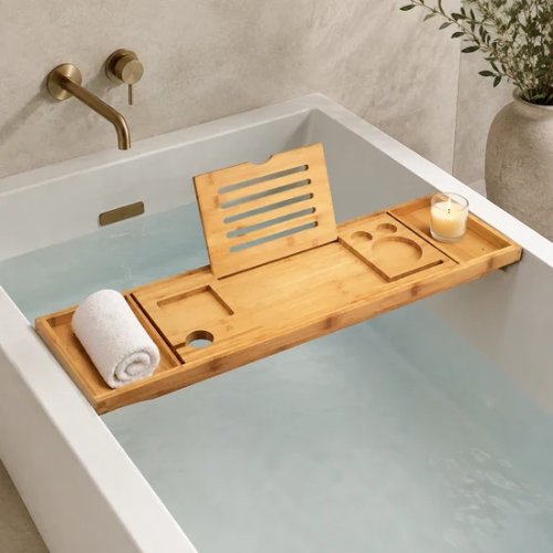 Plateau de baignoire en bambou naturel avec support et compartiments