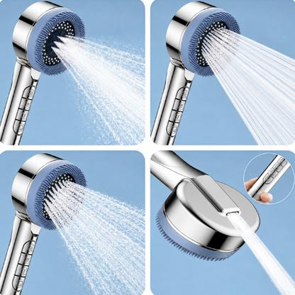 Pommeau de douche à 4 jets avec brosse massante en silicone
