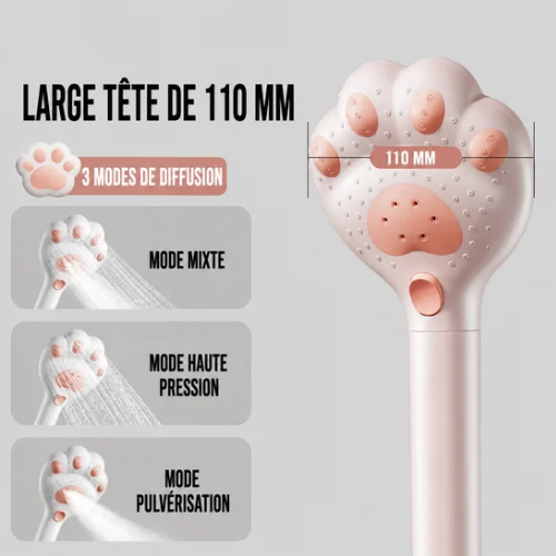 Pommeau de douche patte de chat avec trois modes 