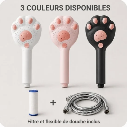 Pommeaux patte de chat avec filtre et flexible de douche inclus