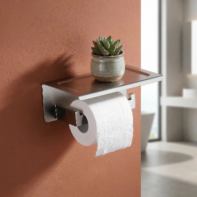 Porte papier hygiénique argent avec petite tablette