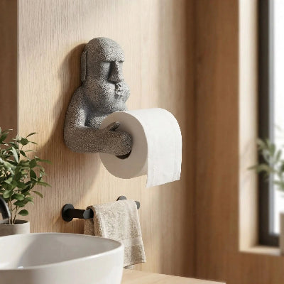 Porte papier hygienique statues moai finition en porcelaine emaille