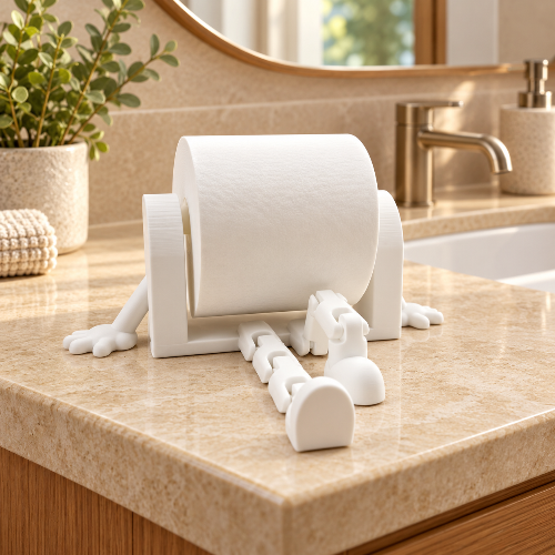 Porte-papier toilette blanc avec bras et jambes articulés