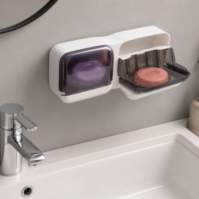 Porte-savon adhésif avec évacuation de l'eau pour salle de bain