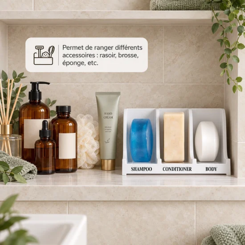 Porte-savon de douche avec savons et accessoires de bain