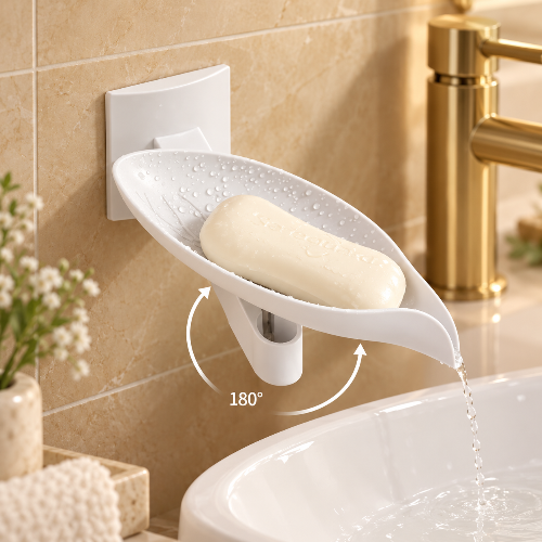 Porte-savon mural blanc en forme de feuille
