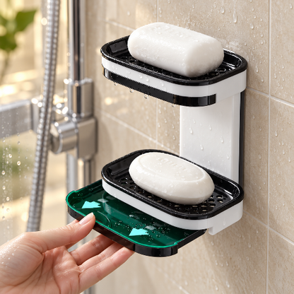 Porte-savon mural double sur un mur de douche beige