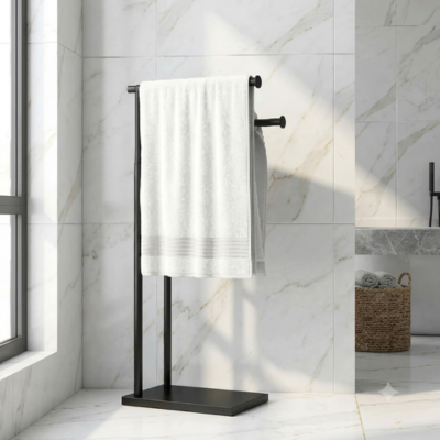 Porte serviettes noir sur pied a deux barres