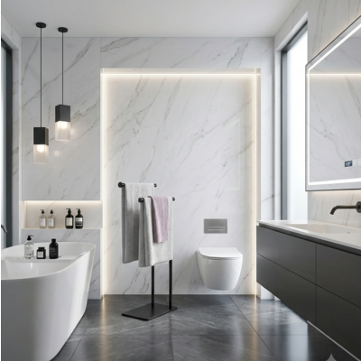 Porte serviettes noir sur pied prêt de la baignoire