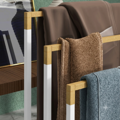 Porte serviettes sur pied a trois barres en bois