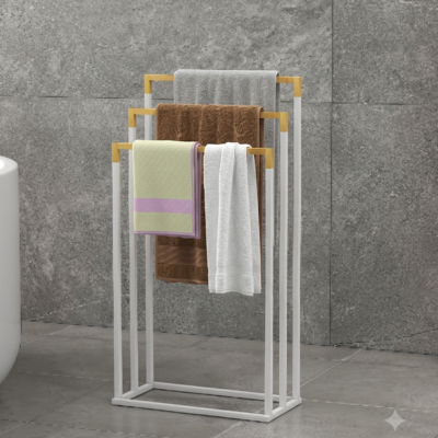 Porte serviettes sur pied devant un mur gris