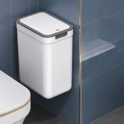 Poubelle de salle de bain murale blanche sans perçage