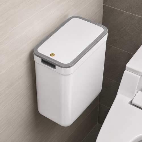 Poubelle de salle de bain suspendue blanche avec couvercle 
