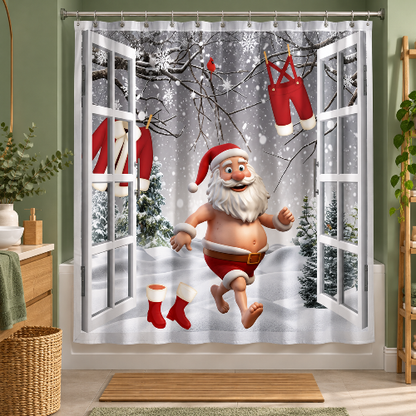 Rideau de douche Père Noël dans une salle de bain
