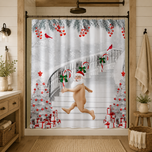 Rideau de douche de Noël blanc et rouge
