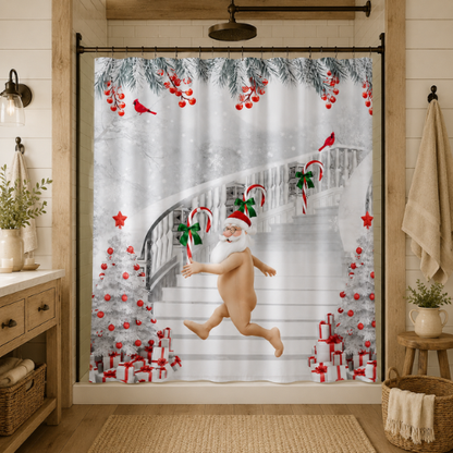Rideau de douche de Noël blanc et rouge