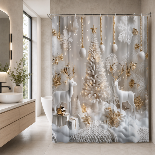 Rideau de douche de Noël dans une salle de bain moderne