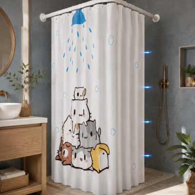 Rideau de douche magnétique avec motif de chats 
