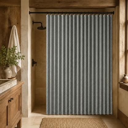 Rideau de douche pliable gris avec tringle noire
