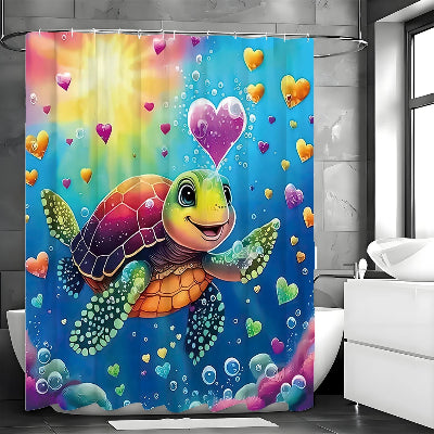 Rideau de douche tortue dessin animé coloré et joyeux