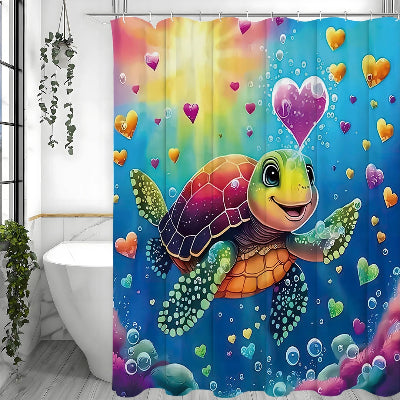 Rideau de douche tortue dessin animé étanche au couleur vibrante