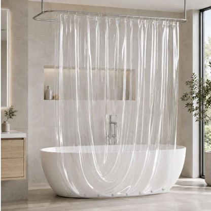 Rideau de douche transparent aimanté à plis souples