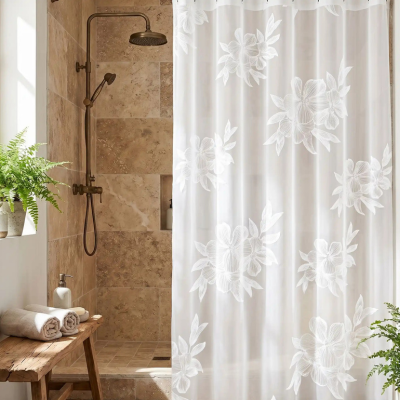 Rideau de douche transparent floral moderne pour salle de bain