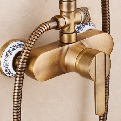 Robinet de douche rétro avec poignée et détails en porcelaine