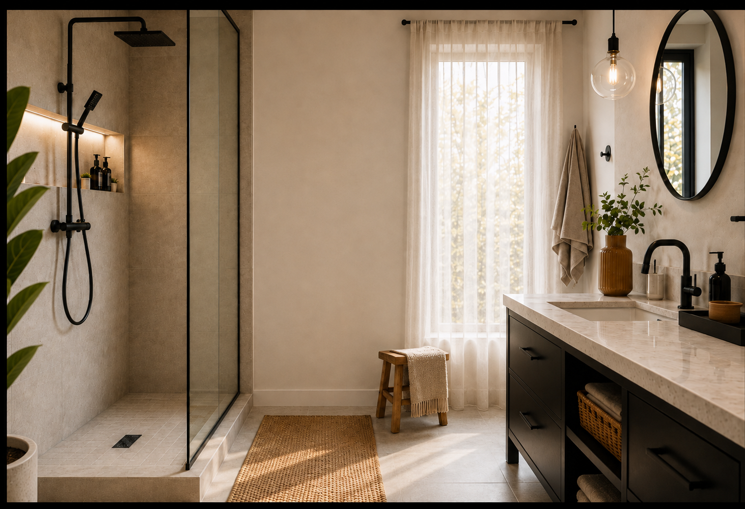 Salle de bain moderne et  lumineuse avec douche italienne