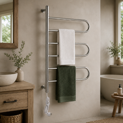 Sèche-serviette en acier inoxydable avec serviettes vert sauge
