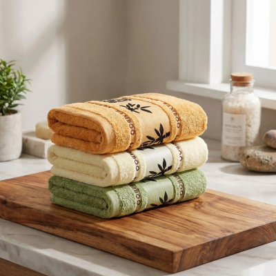 Serviette de bain en fibre de bambou  en trois teintes