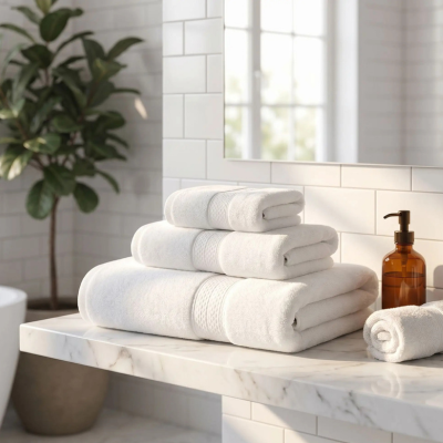 Serviettes de bain naturelles en coton turc blanche