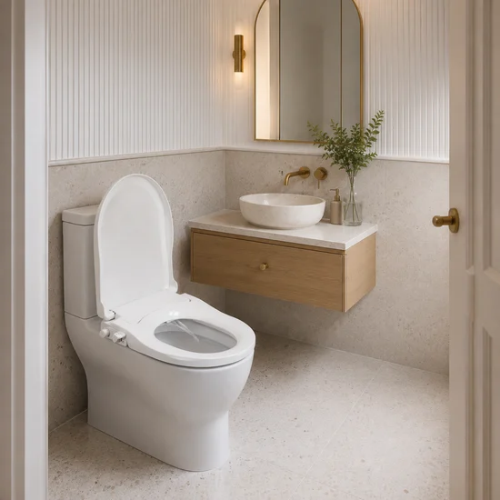 Siège de toilette avec bidet non électrique et commande latérale