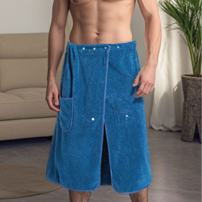 Sortie de bain homme en velours bleu avec taille élastique
