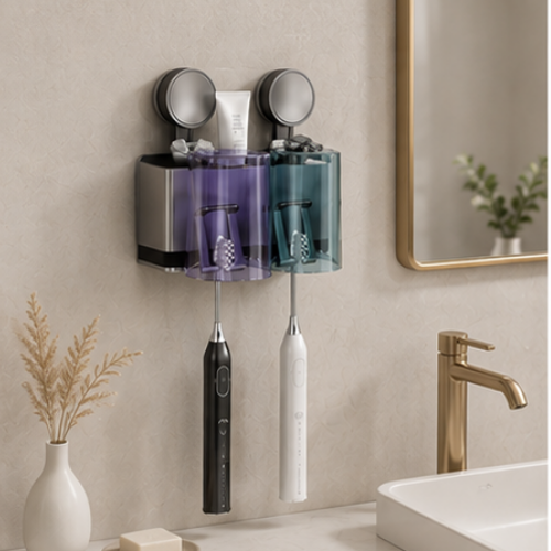 Support brosse à dents avec 2 gobelets fixé au mur
