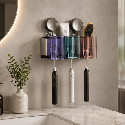Support mural brosse à dents avec 3 gobelets colorés