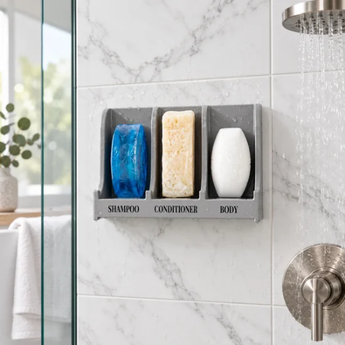 Support mural pour shampooing, revitalisant et savon dans une douche