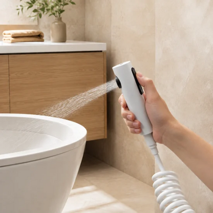 Système de bidet autonettoyant avec tuyau spiralé et commande latérale