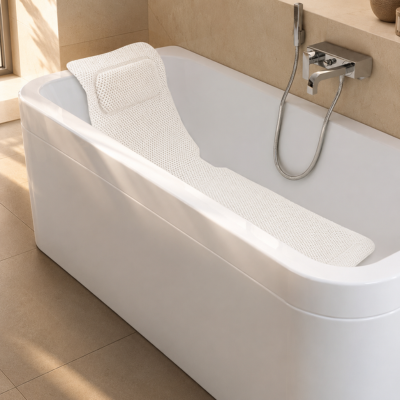 Tapis de baignoire ergonomique en maille respirante blanche