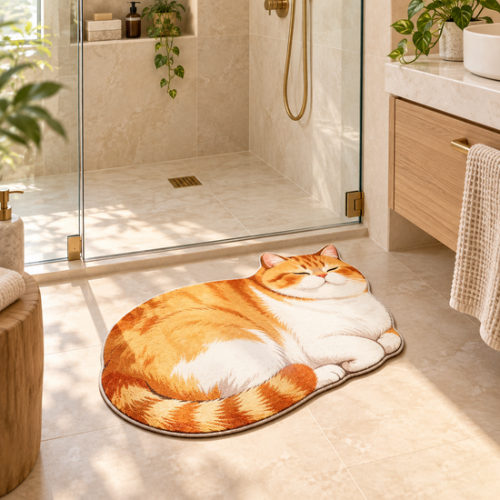 Tapis de bain chat orange et blanc