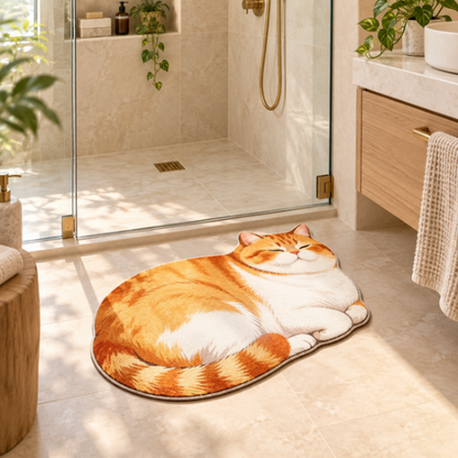 Tapis de bain chat orange et blanc