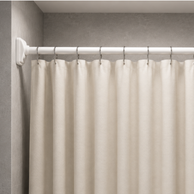 Tringle de douche extensible blanche sans perçage avec rideau