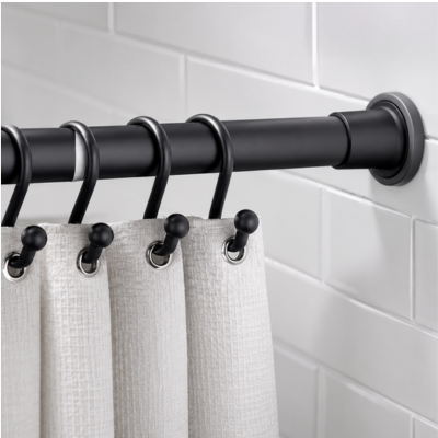 Tringle de douche extensible noire avec embouts antidérapants