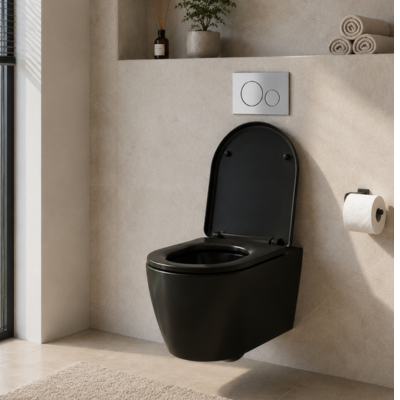 abattant WC frein de chute noir sur toilette moderne