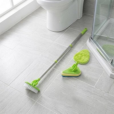 ​Balai-brosse 3-en-1 vert manche télescopique et accessoires