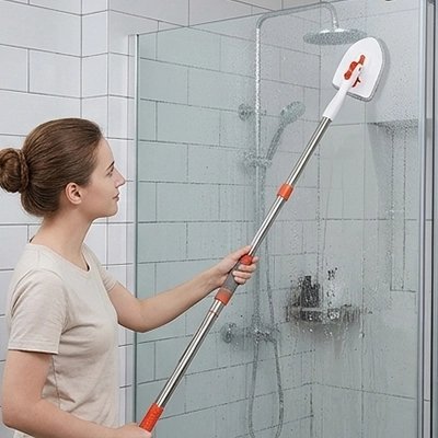 Balai brosse télescopique avec tête pivotante pour nettoyer les murs