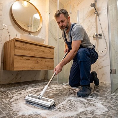 ​Balai brosse télescopique pour nettoyage salle de bain et carrelage