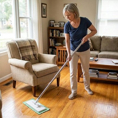 Balai lave-sol plat utilisé pour nettoyer un plancher intérieur
