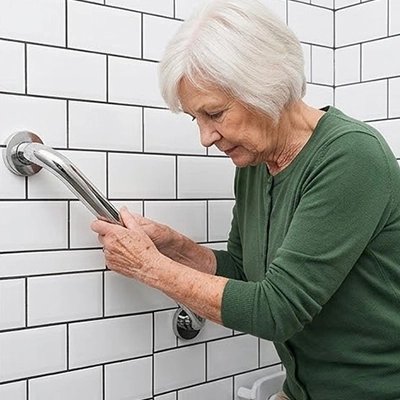 Barre d'appui en acier inoxydable installée sur un mur